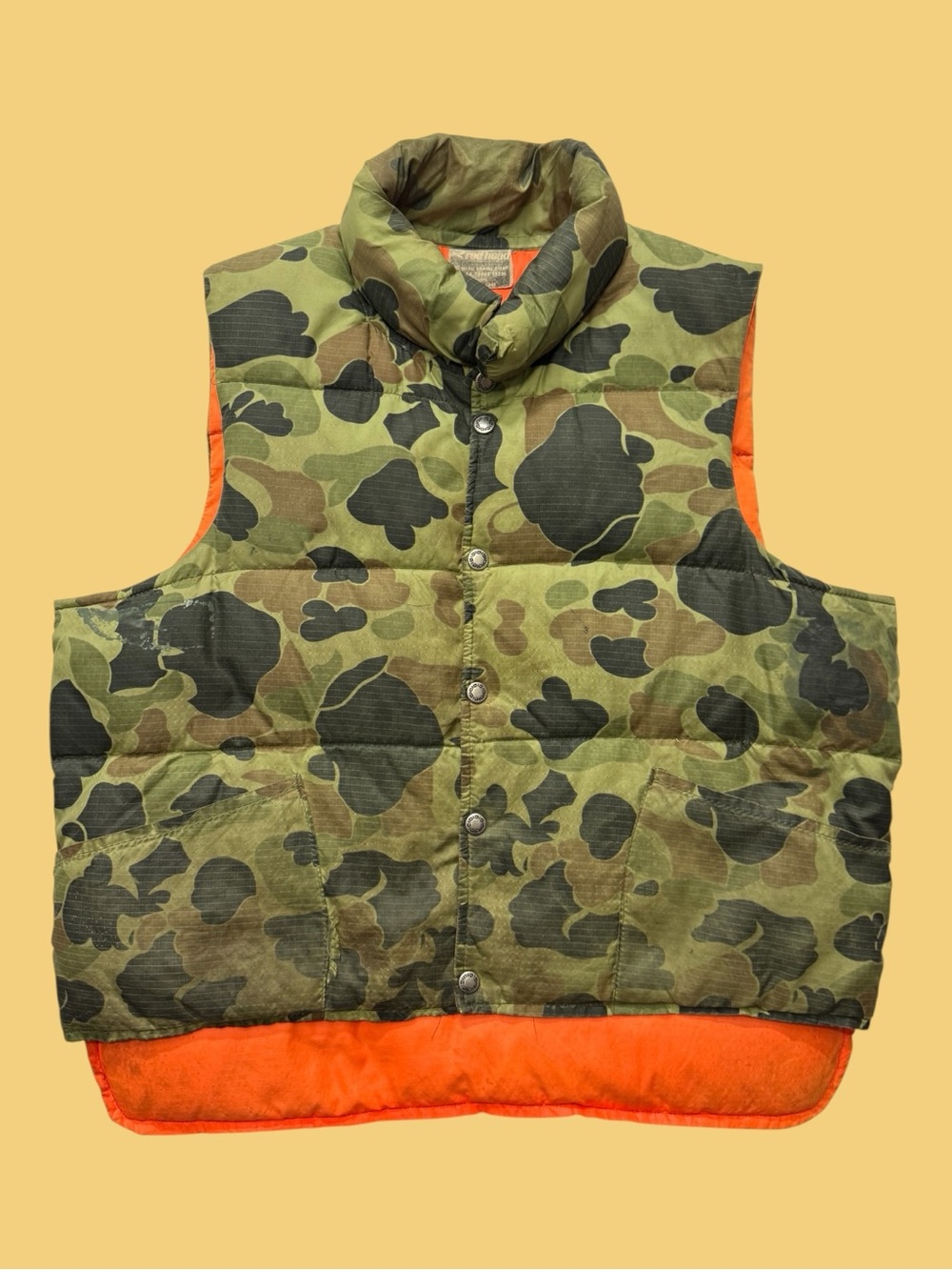 Vintage 70’s Camo Insulated Orange Puffer Hunting Vest